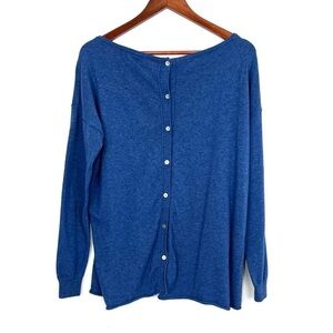 Cashmere Italy First Class Button Back Cashmere, Silk, Wool Blend Blue Sweater
